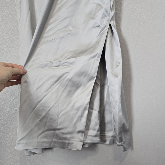 NWT Abercrombie & Fitch Stretch Satin Column Silver Midi Dress - Picture 4 of 7
